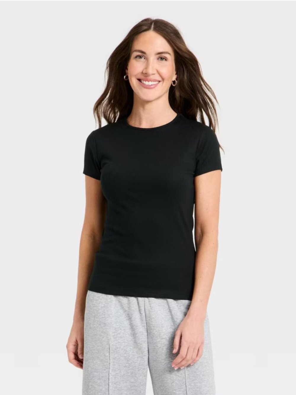 Women's Short Sleeve Ribbed T-Shirt - A New Day™ Black M